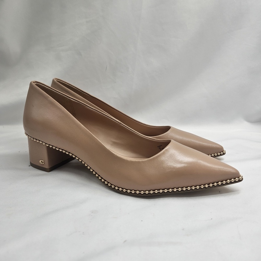 Coach Willa Heels Pointed Toe Leather Block Heel Womens Sz 7.5 B EU 38 Nude Pump